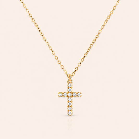 Collier doré pendentif croix