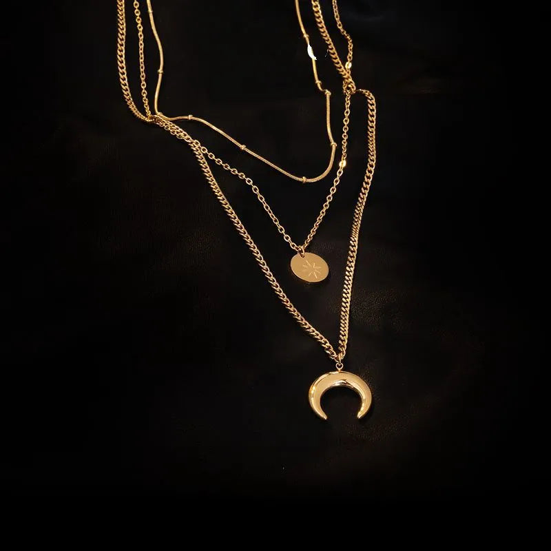 Collier double pendentif lune