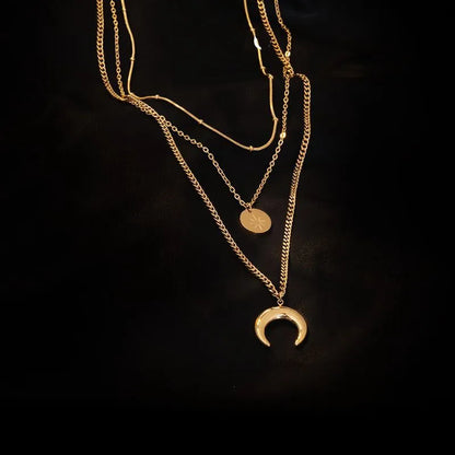 Collier double pendentif lune