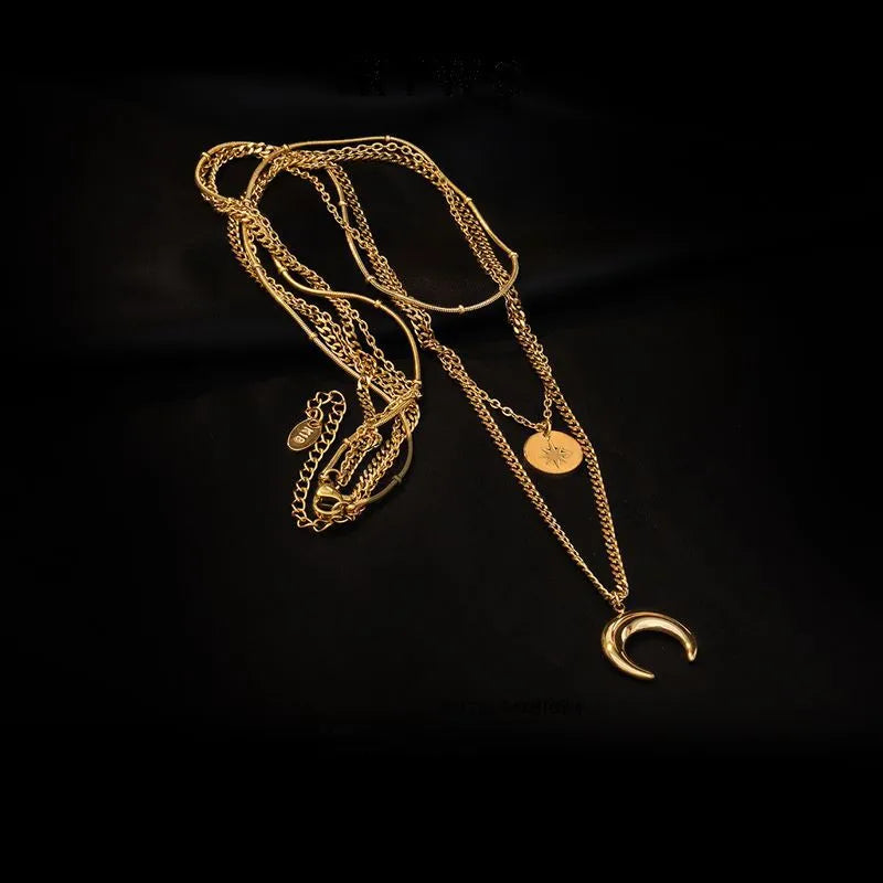 Collier double pendentif lune