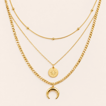 Collier double pendentif lune
