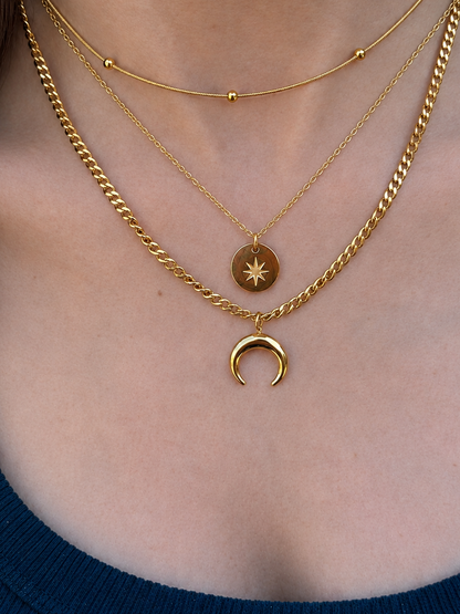 Collier double pendentif lune